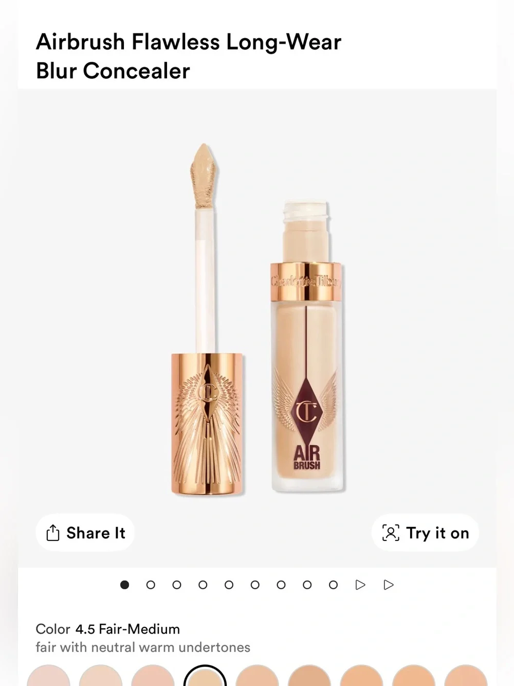 Charlotte Tilbury 4.5 Fair-Medium Airbrush Flawless Long-Wear Blur Concealer